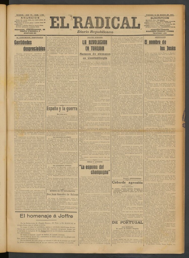 Miniatura de El Radical: diario republicano del 19 de marzo de 1915