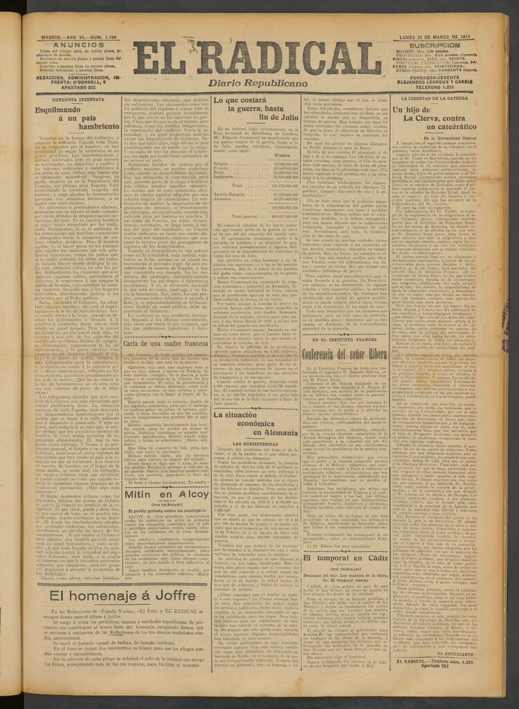 Miniatura de El Radical: diario republicano del 22 de marzo de 1915