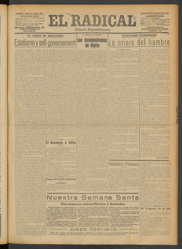 Miniatura de El Radical: diario republicano del 24 de marzo de 1915