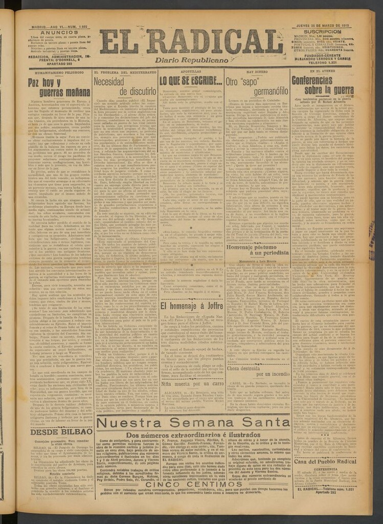 Miniatura de El Radical: diario republicano del 25 de marzo de 1915