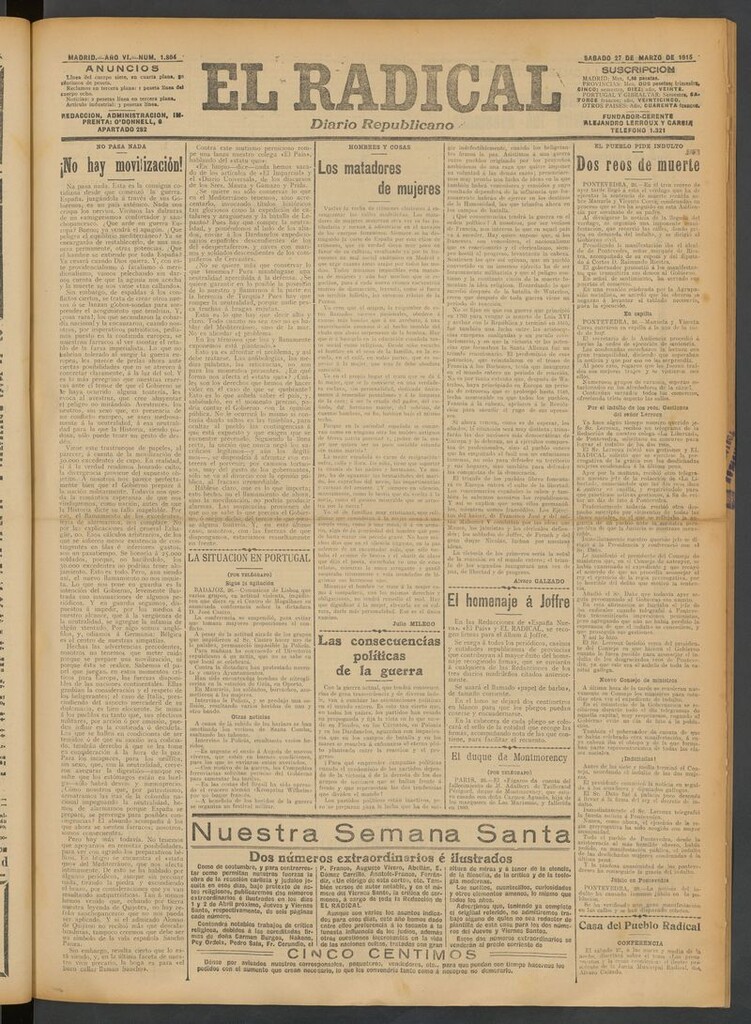 Miniatura de El Radical: diario republicano del 27 de marzo de 1915