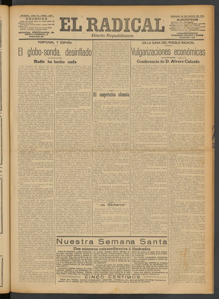 Miniatura de El Radical: diario republicano del 28 de marzo de 1915