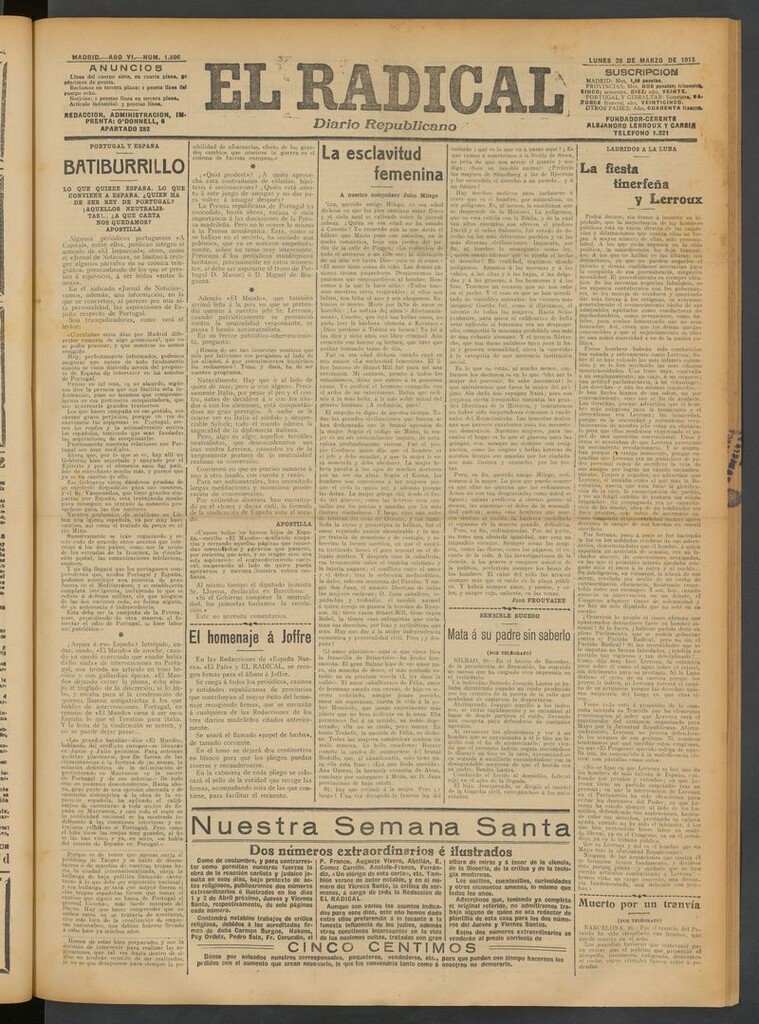 Miniatura de El Radical: diario republicano del 29 de marzo de 1915