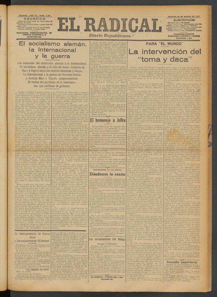Miniatura de El Radical: diario republicano del 30 de marzo de 1915