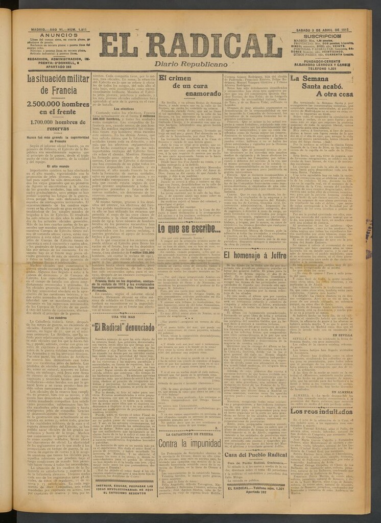 Miniatura de El Radical: diario republicano del 3 de abril de 1915