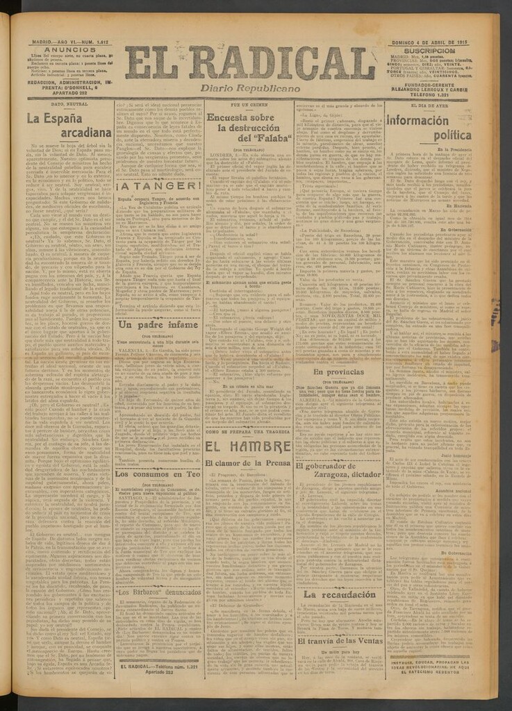 Miniatura de El Radical: diario republicano del 4 de abril de 1915