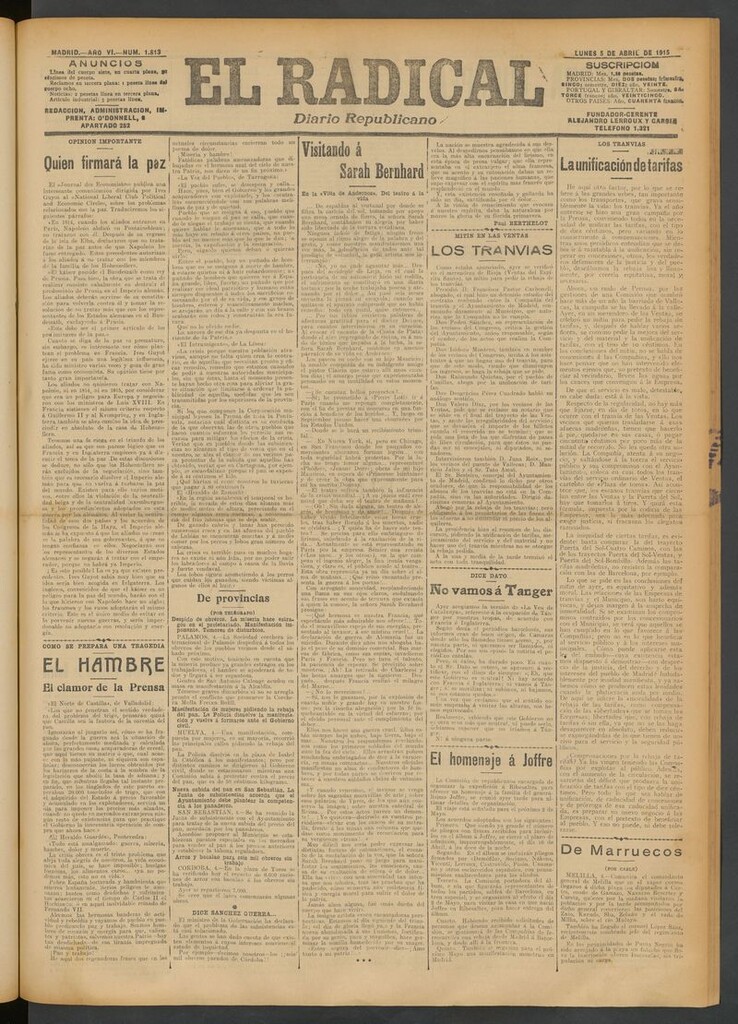 Miniatura de El Radical: diario republicano del 5 de abril de 1915