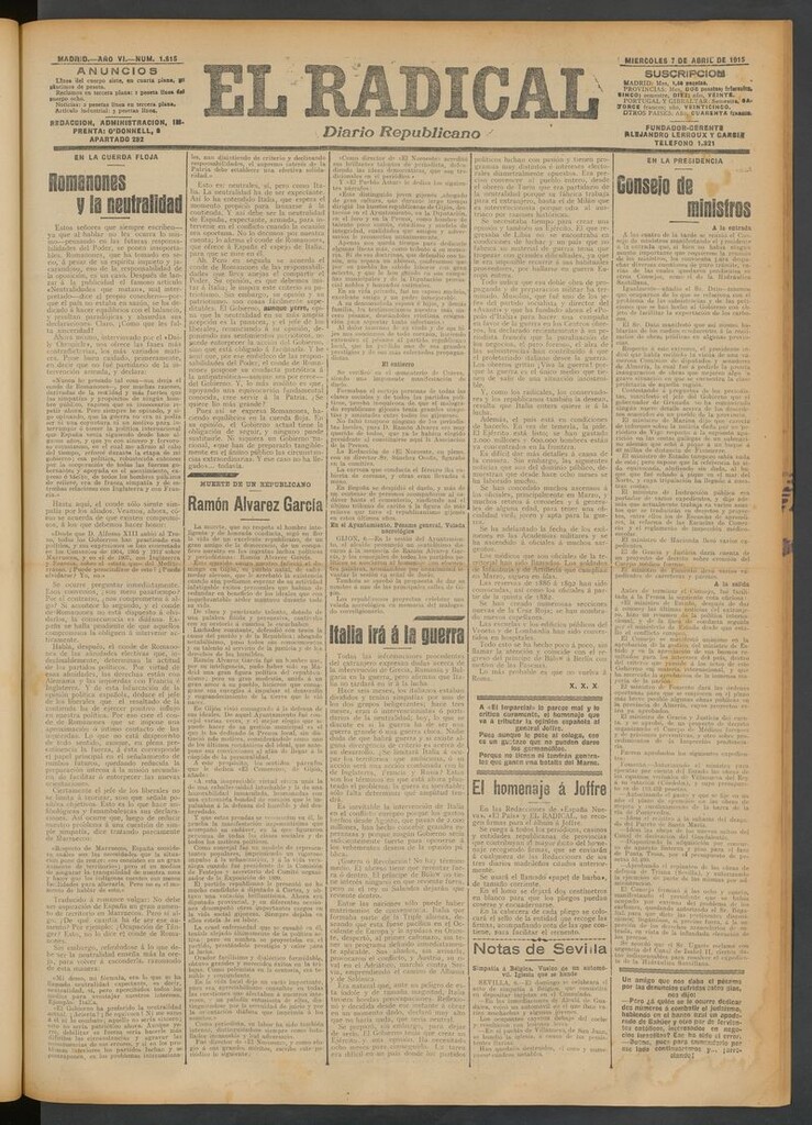 Miniatura de El Radical: diario republicano del 7 de abril de 1915
