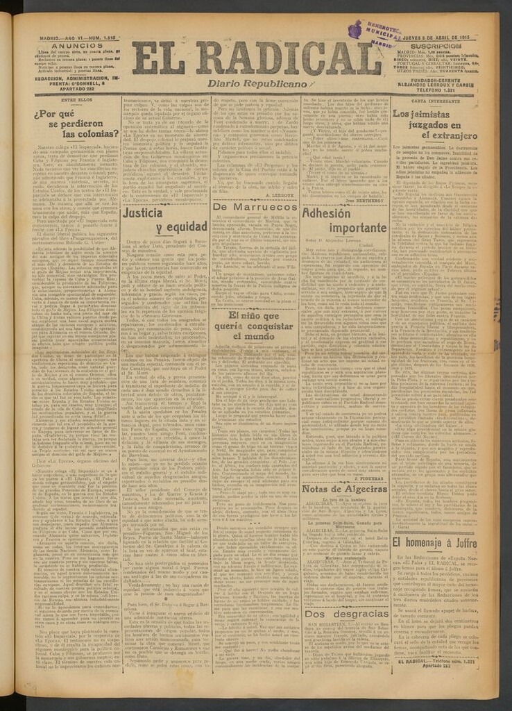 Miniatura de El Radical: diario republicano del 8 de abril de 1915