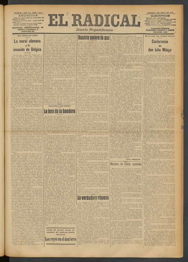 Miniatura de El Radical: diario republicano del 9 de abril de 1915