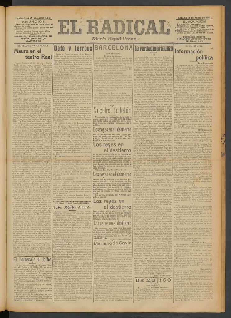 Miniatura de El Radical: diario republicano del 10 de abril de 1915