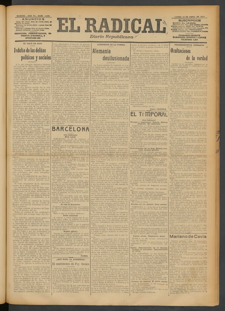 Miniatura de El Radical: diario republicano del 12 de abril de 1915