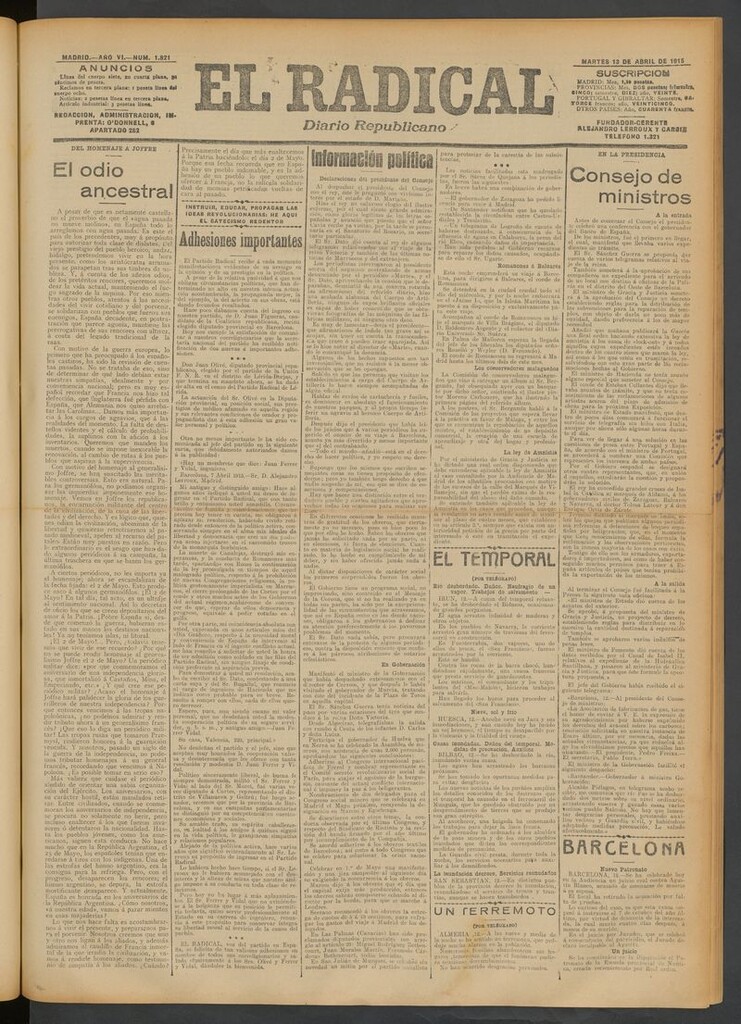 Miniatura de El Radical: diario republicano del 13 de abril de 1915