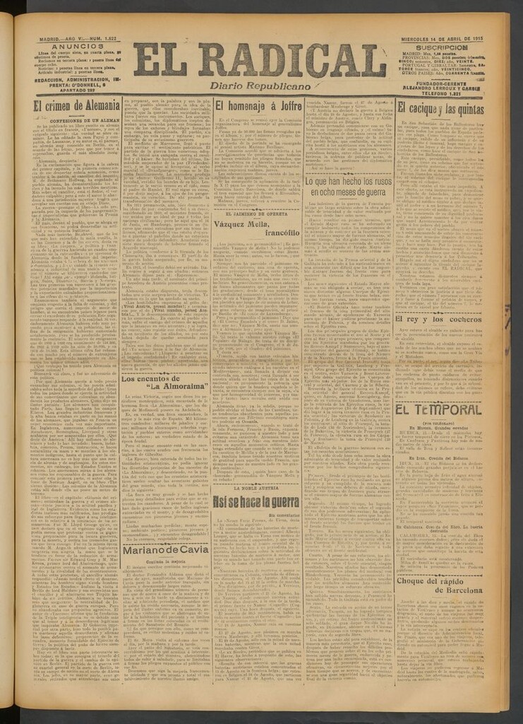 Miniatura de El Radical: diario republicano del 14 de abril de 1915