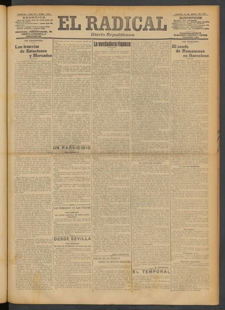 Miniatura de El Radical: diario republicano del 15 de abril de 1915