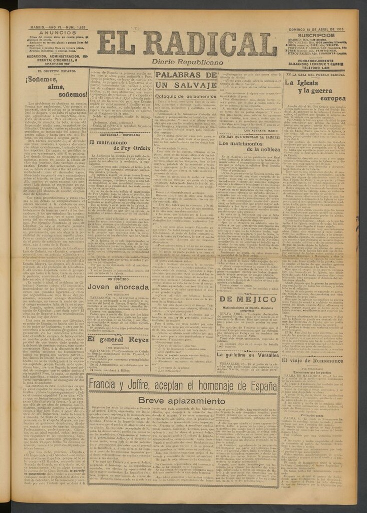 Miniatura de El Radical: diario republicano del 18 de abril de 1915