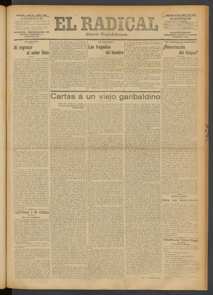 Miniatura de El Radical: diario republicano del 20 de abril de 1915