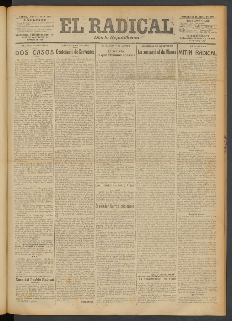 Miniatura de El Radical: diario republicano del 23 de abril de 1915