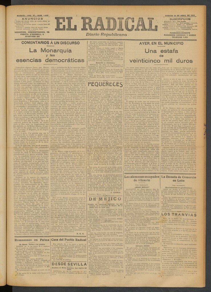 Miniatura de El Radical: diario republicano del 24 de abril de 1915