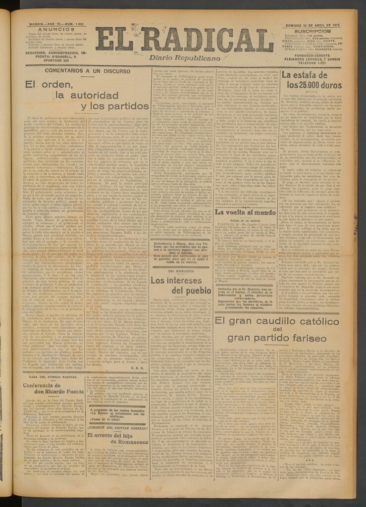 Miniatura de El Radical: diario republicano del 25 de abril de 1915