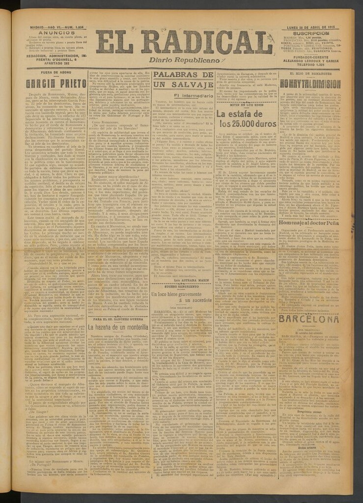 Miniatura de El Radical: diario republicano del 26 de abril de 1915