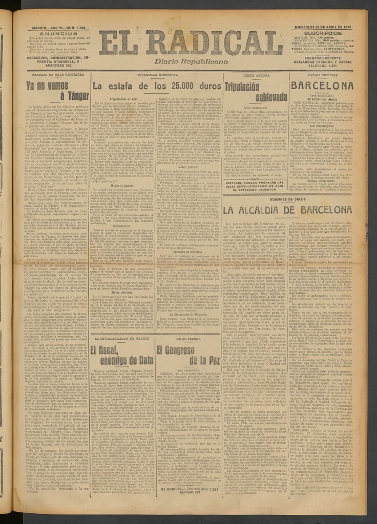 Miniatura de El Radical: diario republicano del 28 de abril de 1915