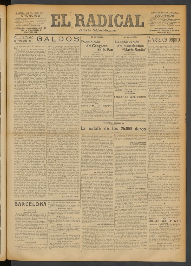 Miniatura de El Radical: diario republicano del 29 de abril de 1915