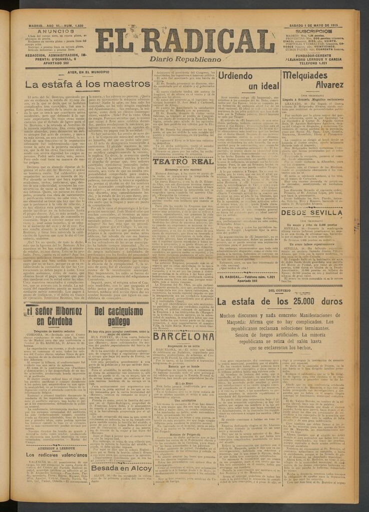 Miniatura de El Radical: diario republicano del 1 de mayo de 1915