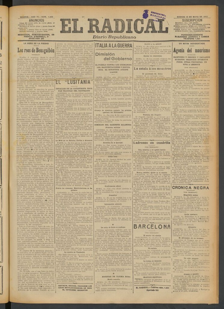 Miniatura de El Radical: diario republicano del 15 de mayo de 1915