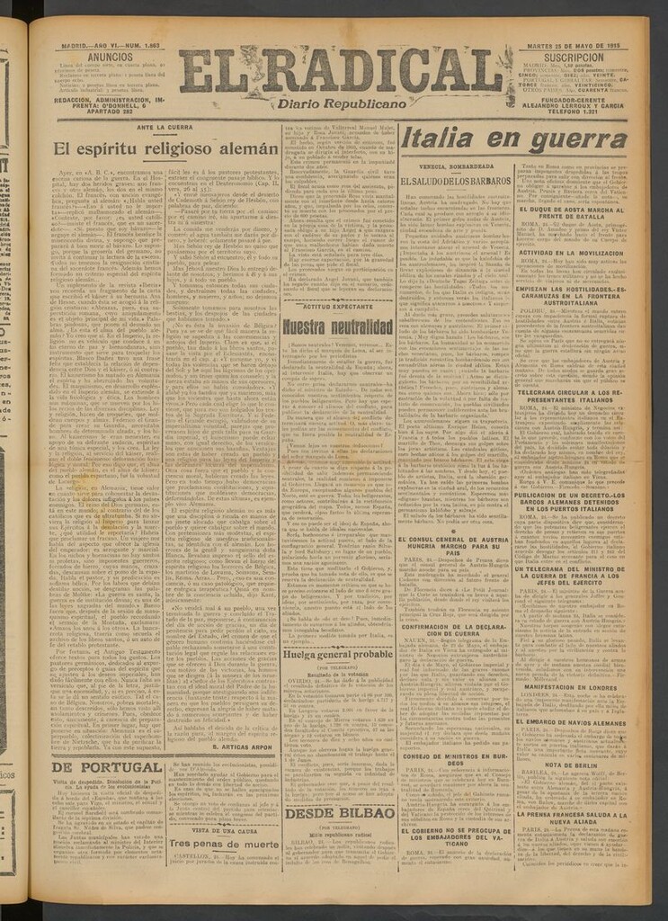 Miniatura de El Radical: diario republicano del 25 de mayo de 1915