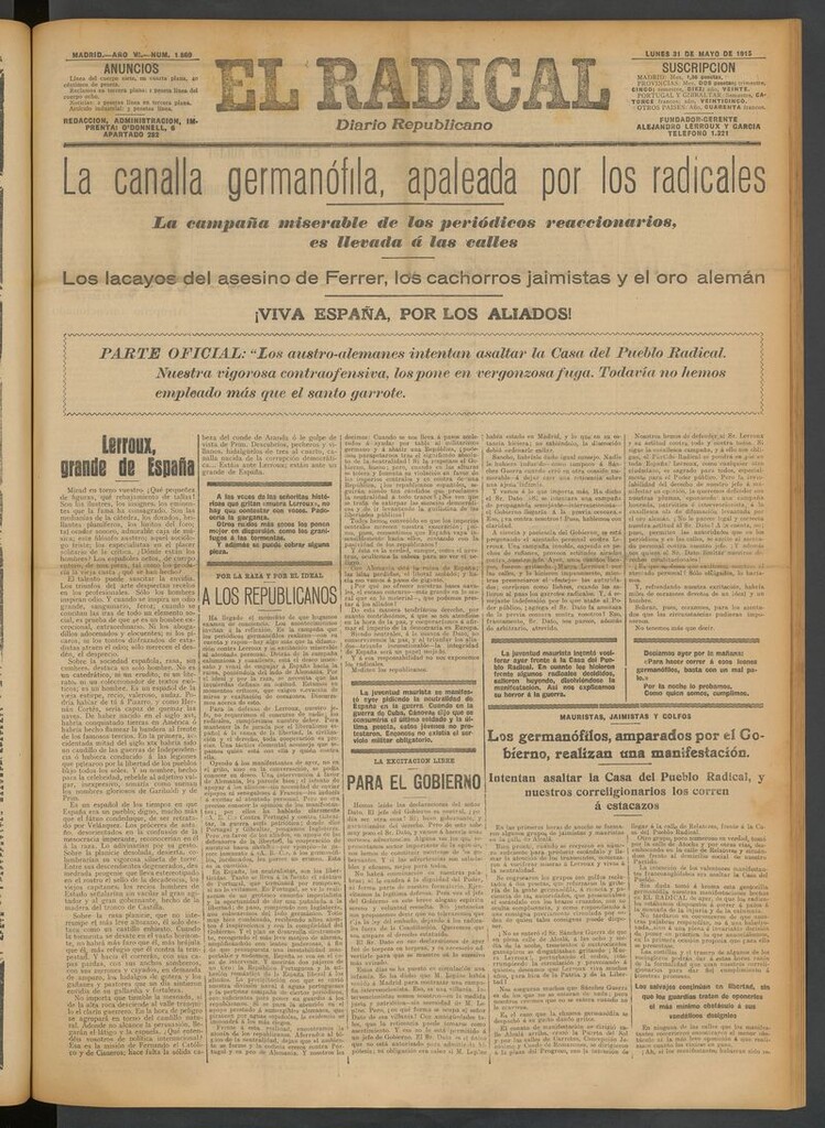 Miniatura de El Radical: diario republicano del 31 de mayo de 1915