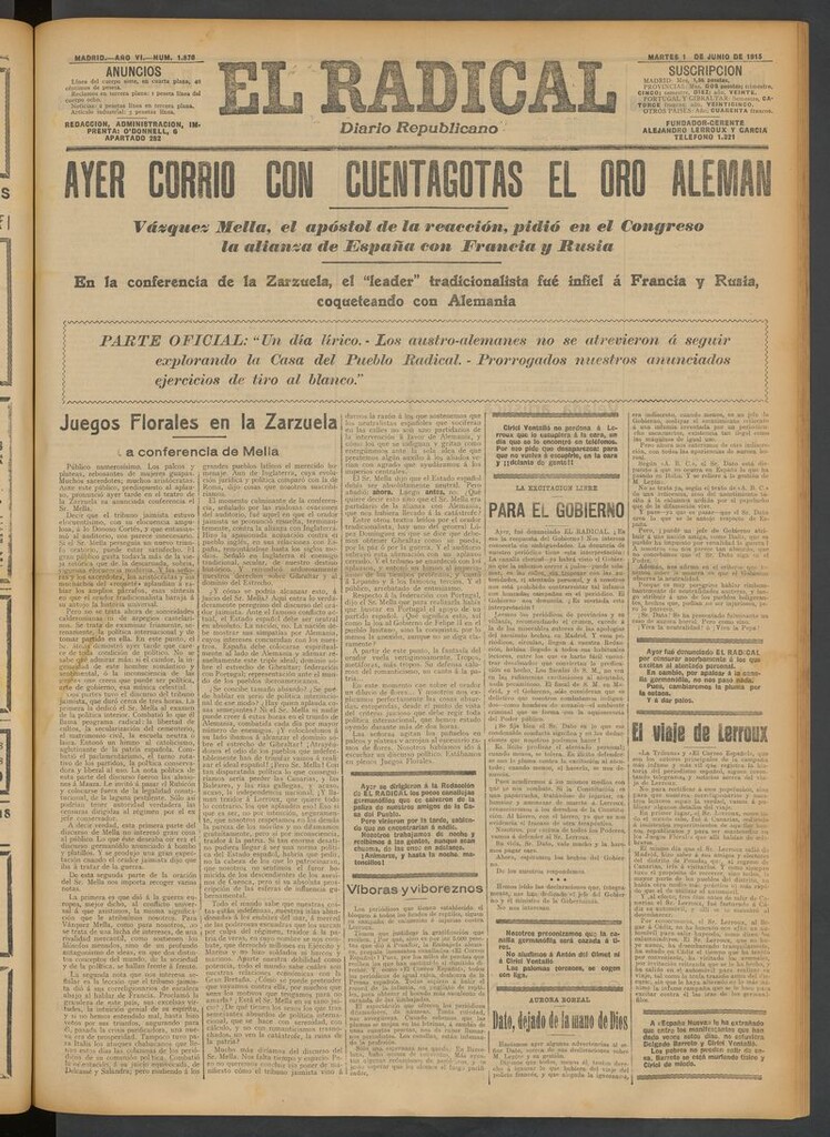 Miniatura de El Radical: diario republicano del 1 de junio de 1915