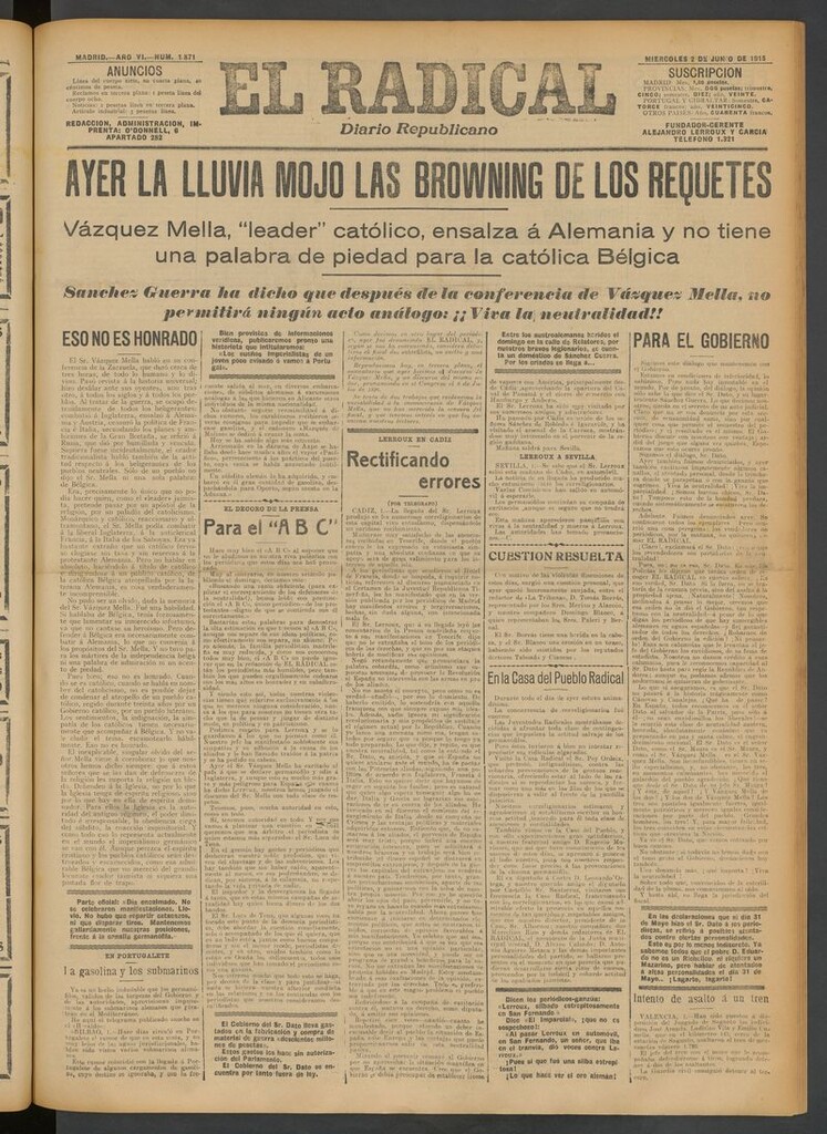 Miniatura de El Radical: diario republicano del 2 de junio de 1915