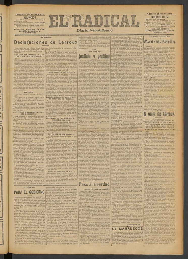 Miniatura de El Radical: diario republicano del 4 de junio de 1915