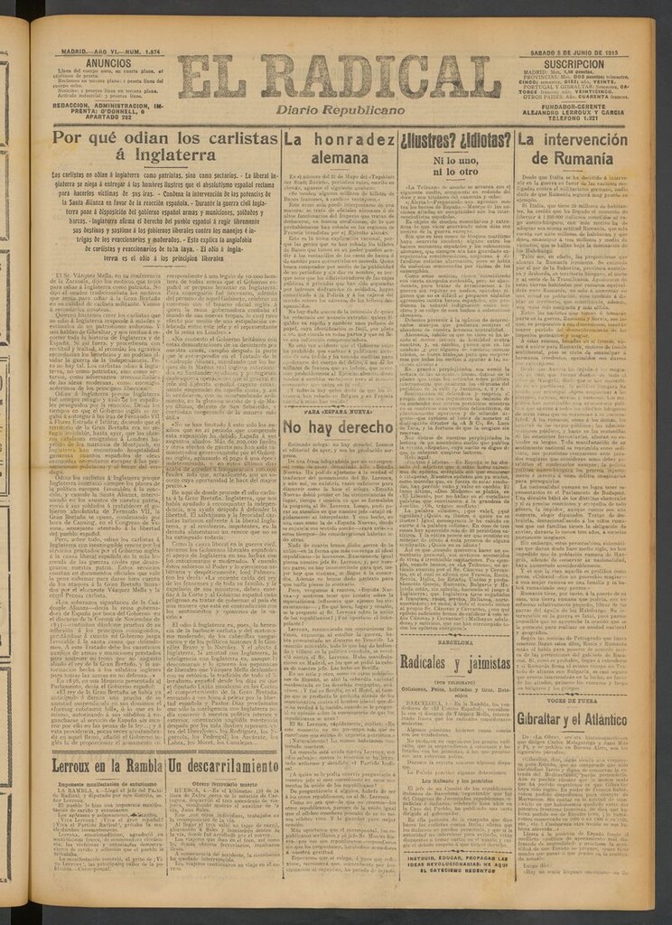 Miniatura de El Radical: diario republicano del 5 de junio de 1915