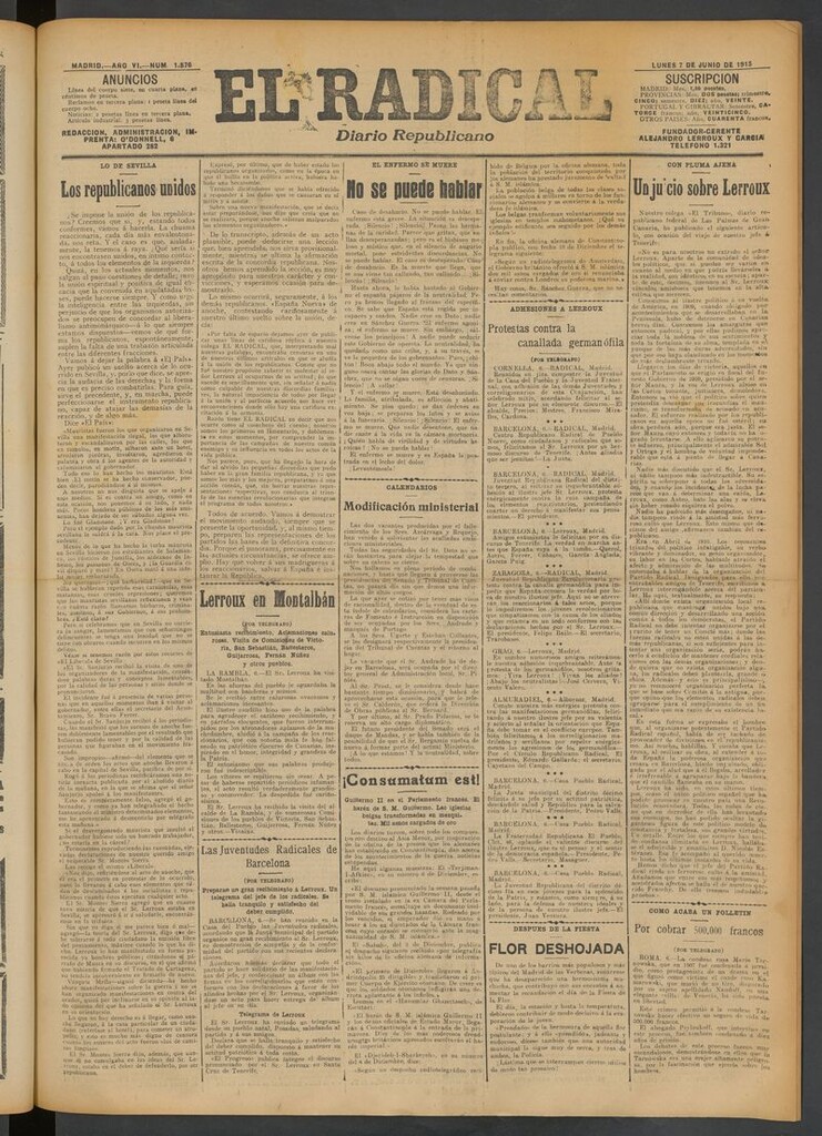 Miniatura de El Radical: diario republicano del 7 de junio de 1915