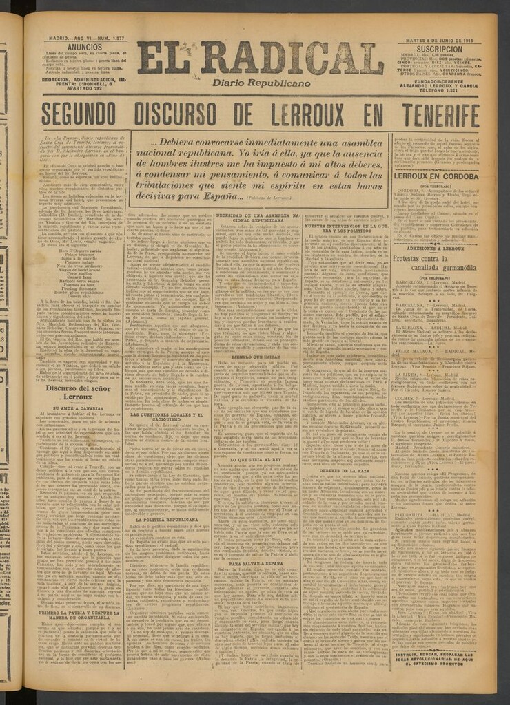 Miniatura de El Radical: diario republicano del 8 de junio de 1915