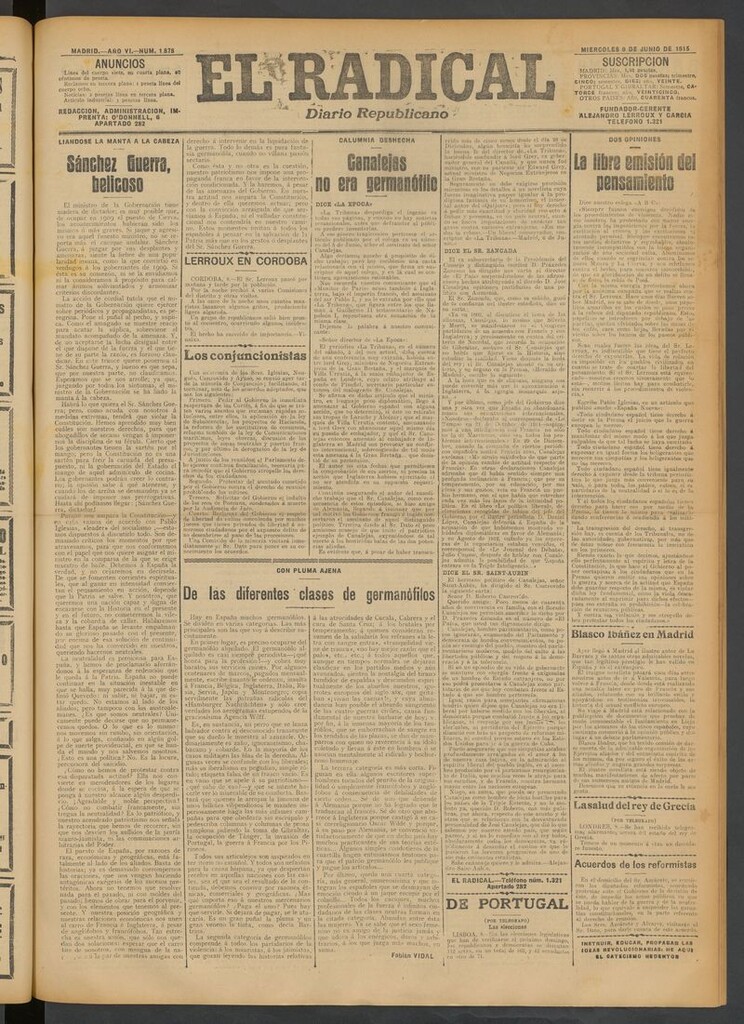 Miniatura de El Radical: diario republicano del 9 de junio de 1915
