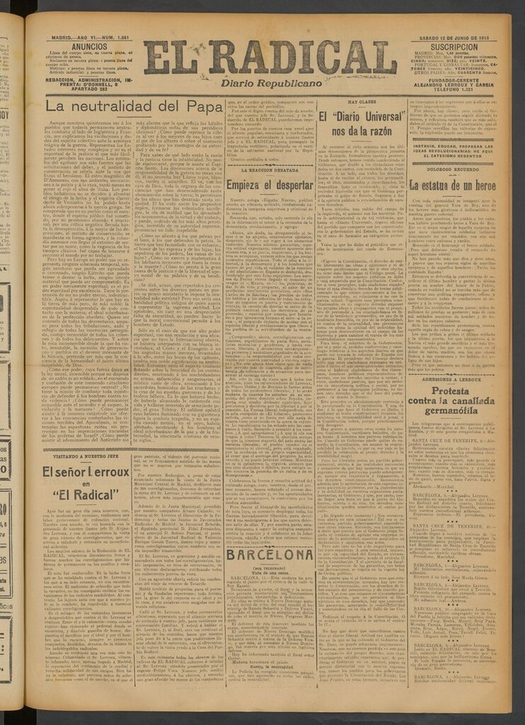 Miniatura de El Radical: diario republicano del 12 de junio de 1915