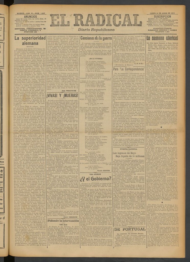 Miniatura de El Radical: diario republicano del 14 de junio de 1915