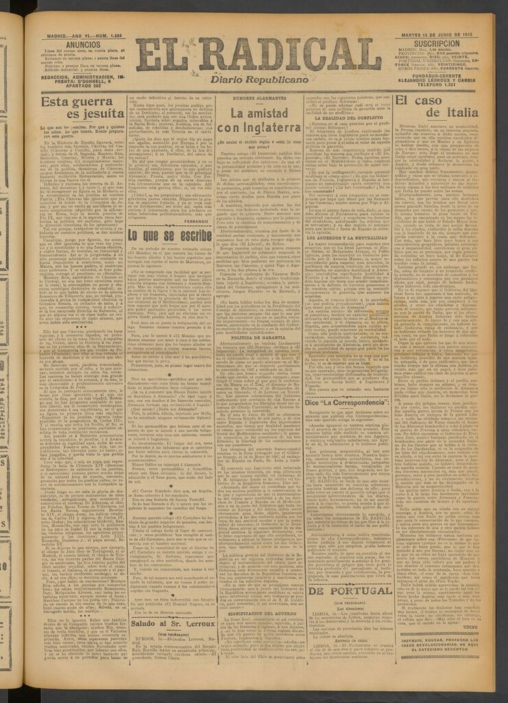 Miniatura de El Radical: diario republicano del 15 de junio de 1915