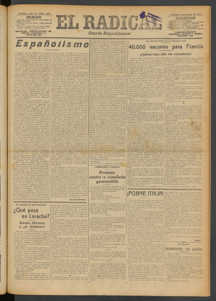 Miniatura de El Radical: diario republicano del 18 de junio de 1915