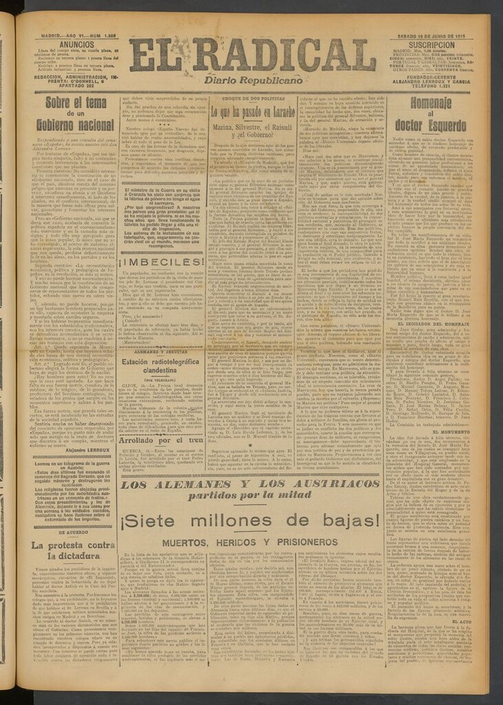 Miniatura de El Radical: diario republicano del 19 de junio de 1915