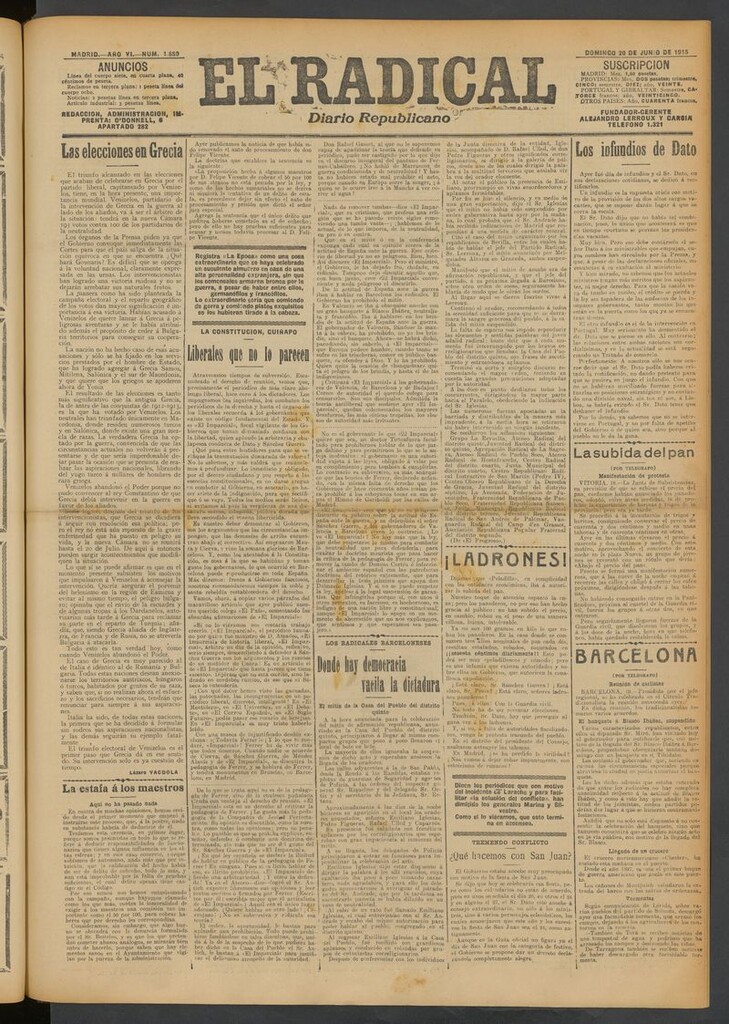 Miniatura de El Radical: diario republicano del 20 de junio de 1915