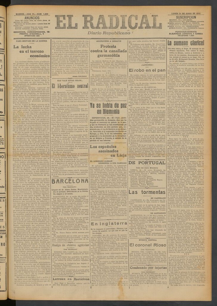 Miniatura de El Radical: diario republicano del 21 de junio de 1915