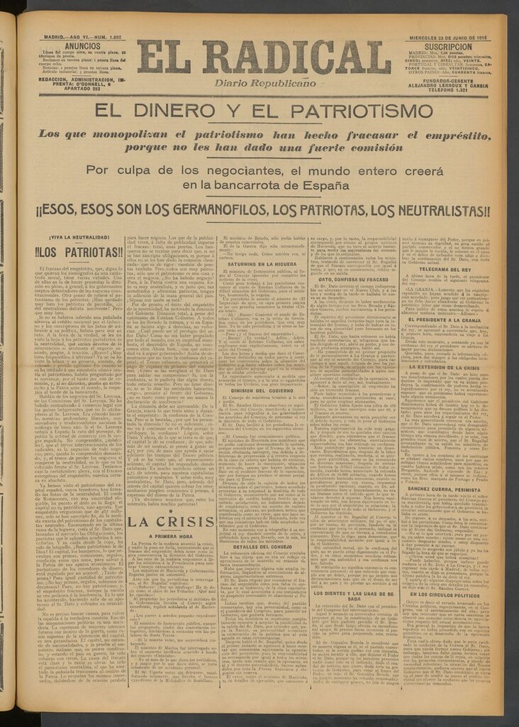 Miniatura de El Radical: diario republicano del 23 de junio de 1915