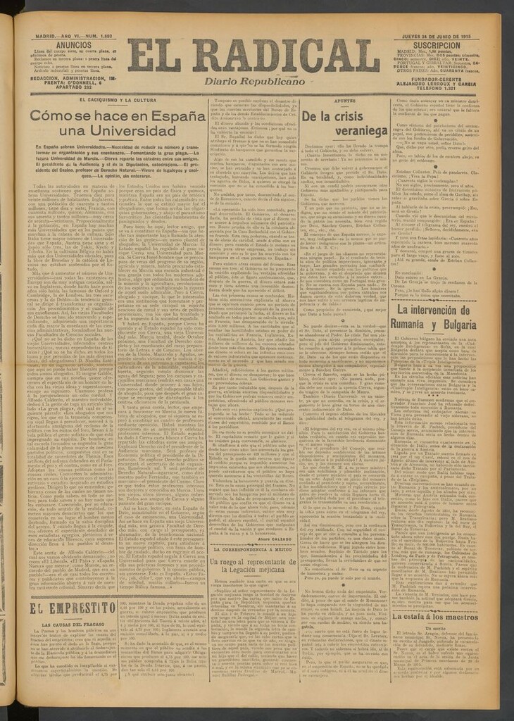 Miniatura de El Radical: diario republicano del 24 de junio de 1915