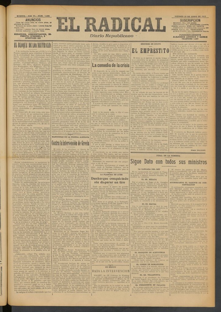 Miniatura de El Radical: diario republicano del 25 de junio de 1915