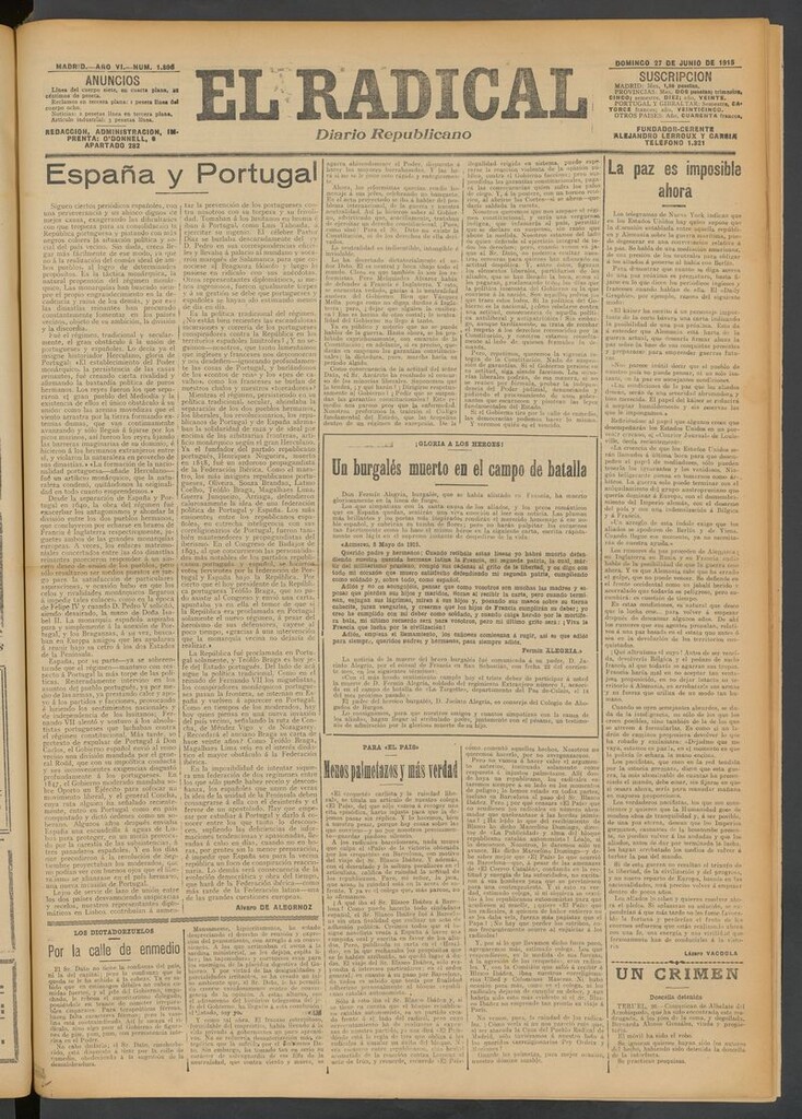 Miniatura de El Radical: diario republicano del 27 de junio de 1915
