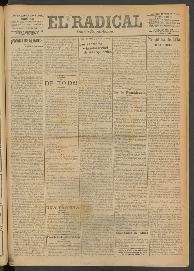 Miniatura de El Radical: diario republicano del 29 de junio de 1915